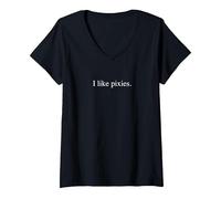 Mi piacciono i Pixies Maglietta con Collo a V, Donna, Nero, XXL