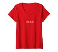 Mi piacciono Le Chat - Funny Typography Maglietta con Collo a V, Donna, Rosso, XXL
