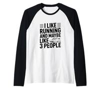 Mi Piace Correre e Forse Come 3 Persone Citazione Divertente Maglia con Maniche Raglan