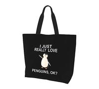 Mi piace davvero tanto la borsa della spesa riutilizzabile a mano in tela leggera Penguins Ok da donna nera