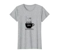 Mi Piace Il caffè e Forse 3 Persone Grafica Divertente Maglietta, Donna, Grigio Melange, 3XL