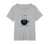 Mi Piace Il caffè e Forse 3 Persone Grafica Divertente Maglietta, Donna Plus-Size, Grigio Melange, 2X