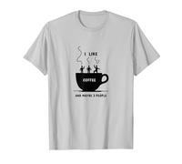 Mi Piace Il caffè e Forse 3 Persone Grafica Divertente Maglietta, Uomo, Argento, L
