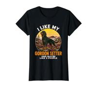 Mi Piace Il Mio Gordon Setter e Forse 3 Persone Introvert Dog Maglietta con Stampa Grafica Economica, Donna, Nero, L
