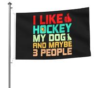 Mi Piace L'Hockey, Il Mio Cane E Forse 3 Persone Garden Flag Durevole Bandiere Da Giardino Divertente Bandiera Da Cortile Per Fattoria Esterni All'Aperto 90X150 Cm