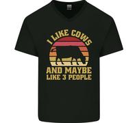 Mi Piace Mucche & 3 People Sarcastico Slogan Uomo Scollo A V Cotone T-Shirt