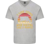 Mi Piace Mucche & 3 People Sarcastico Slogan Uomo Scollo A V Cotone T-Shirt