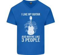 Mi Piace My Chitarra E 3 People Rock N Rotolo Uomo Scollo A V Cotone T-Shirt
