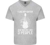 Mi Piace My Chitarra E 3 People Rock N Rotolo Uomo Scollo A V Cotone T-Shirt