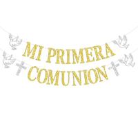 Mi Primera Comunión - Striscione spagnolo per la prima comunione del bambino, decorazione per prima comunione/Dio benedica, colomba religiosa, primo compleanno, baby shower, decorazioni per feste