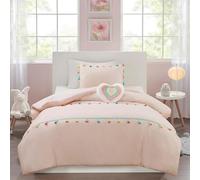 MI ZONE KIDS Set di biancheria da letto per ragazze, set di biancheria da letto per ragazze, set di biancheria da letto per ragazze, divertente e colorato, con pompon e nappa, copricuscino, cuscino a