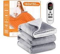 Mia&Coco Coperta elettrica spegnimento automatico 130x160 cm, 10 impostazioni di riscaldamento, timer di spegnimento automatico fino a 9 ore, coperta elettrica riscaldante, flanella, grigio