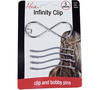 Mia Fermaglio per capelli Infinity + forcine ondulate, in metallo argentato lucido, per creare design alla moda, per donne, parrucchieri, ragazze, 5 pezzi