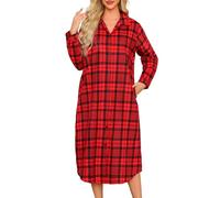 MIA LUCCE Abbigliamento da notte da donna, camicie da notte da donna e camicie da notte in flanella di cotone da donna, camicie da notte a maniche lunghe per le donne UK Button Front Nightdress scollo
