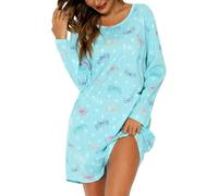 MIA LUCCE Camicia da notte a maniche lunghe da donna UK con stampa morbida camicia da notte da donna, camicia da notte da donna con scollo rotondo, Farfalla, XL