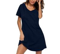 MIA LUCCE Camicia da notte da donna, a maniche corte, da donna, in cotone, con scollo rotondo, stampa S-XXXL, La Marina, XXL