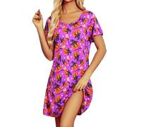 MIA LUCCE Camicia da notte da donna a maniche corte, da notte da donna con simpatiche stampe, da notte da donna con scollo rotondo, Zucca, L