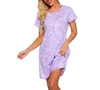 MIA LUCCE Camicia da notte da donna, a maniche corte e da notte, comoda in cotone, con stampa alla moda, per il sonno e il tempo libero, taglie S-3XL, Stella viola, XL