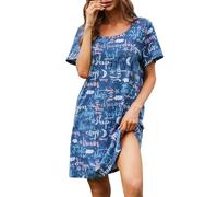 MIA LUCCE Camicia da notte da donna a maniche corte, in cotone, biancheria | Camicia da notte da donna morbida e confortevole, a maniche corte, con stampa alla moda, versatile per notte e tempo libero