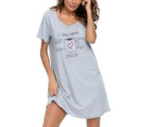 MIA LUCCE Camicia da notte da donna a maniche corte, in cotone, biancheria | Camicia da notte da donna morbida e confortevole, a maniche corte, con stampa alla moda, versatile per notte e tempo libero