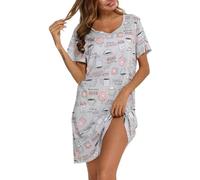 MIA LUCCE Camicia da notte da donna a maniche corte, in cotone, biancheria | Camicia da notte da donna morbida e confortevole, a maniche corte, con stampa alla moda, versatile per notte e tempo libero