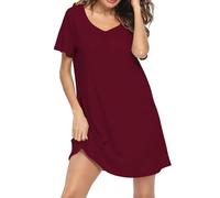 MIA LUCCE Camicia da Notte da Donna, a Maniche Corte, in Cotone, da Notte, da Casa, con Stampa e Scollo Rotondo, Rosso Vivo, L