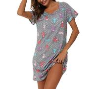 MIA LUCCE Camicia da notte da donna, a maniche corte, in cotone, da notte, da notte, con stampa, alla moda, Gatto grigio, rosso, blu, L