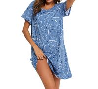 MIA LUCCE Camicia da notte da donna, a maniche corte, in cotone, da notte, da notte, da notte, con stampa e scollo rotondo, Stella blu, XXL