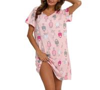 MIA LUCCE Camicia da notte da donna, a maniche corte, in cotone, da notte, da notte, da notte, con stampa e scollo rotondo, pecore, XL