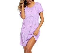 MIA LUCCE Camicia da notte da donna, a maniche corte, in cotone, da notte, da notte, da notte, con stampa e scollo rotondo, Coniglio viola, XL