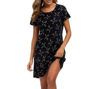 MIA LUCCE Camicia da notte da donna, a maniche corte, in cotone, da notte, da notte, da notte, con stampa e scollo rotondo, Gatto nero, XL