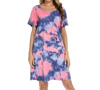 MIA LUCCE Camicia da notte da donna, a maniche corte, in cotone, da notte, da notte, da notte, con stampa e scollo rotondo, Blu Rosso Tiedye, 3XL