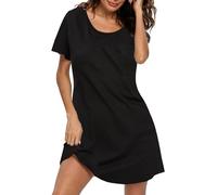 MIA LUCCE Camicia da notte da donna, a maniche corte, in cotone, da notte, da notte, da notte, con stampa e scollo rotondo, Nero , XXL