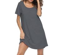 MIA LUCCE Camicia da notte da donna, a maniche corte, in cotone, da notte, da notte, da notte, con stampa e scollo rotondo, grigio scuro, M