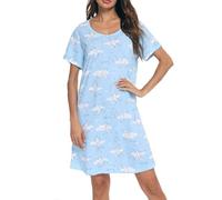 MIA LUCCE Camicia da notte da donna, a maniche corte, in cotone, da notte, da notte, da notte, con stampa e scollo rotondo, Luna blu, XXL