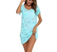 MIA LUCCE Camicia da notte da donna, a maniche corte, in cotone, da notte, da notte, da notte, con stampa e scollo rotondo, Farfalla blu, XL