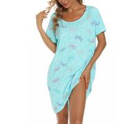 MIA LUCCE Camicia da Notte da Donna a Maniche Corte, Stampa Farfalla Blu, L