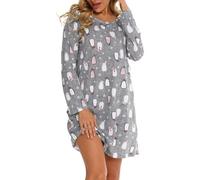 MIA LUCCE Camicia da notte da donna a maniche lunghe, con stampa a cartoni animati, morbida biancheria da notte per abito da salotto