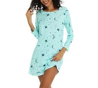 MIA LUCCE Camicia da notte da donna a maniche lunghe, con stampa a cartoni animati, morbida biancheria da notte per abito da salotto