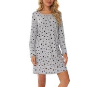 MIA LUCCE Camicia da notte da donna, a maniche lunghe, da notte, in cotone, da notte, da notte, da donna, morbida e leggera, da notte, Stella grigia, XL