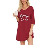 MIA LUCCE Camicia da notte da donna, a maniche lunghe, da notte, in cotone, da notte, da notte, da donna, morbida e leggera, da notte, Vino Alfabeto Rosso, XL