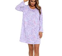 MIA LUCCE Camicia da notte da donna, a maniche lunghe, da notte, in cotone, da notte, da notte, da donna, morbida e leggera, da notte, Stella viola, XXL