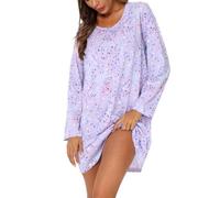MIA LUCCE Camicia da notte da donna, a maniche lunghe, in cotone, camicie da notte, da donna, tinta unita, taglia S, 3XL