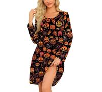 MIA LUCCE Camicia da Notte da Donna a Maniche Lunghe in Cotone, Morbida e Leggera, Scheletro, M