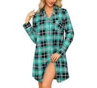 MIA LUCCE Camicia da notte da donna, camicia da notte con flanella, camicia da notte con bottoni e plaid, camicia da notte da donna lunga, L