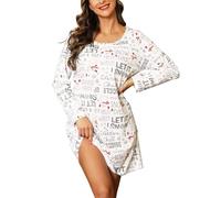 MIA LUCCE Camicia da notte da donna, camicia da notte da donna con simpatiche stampe, camicia da notte da donna lunga con scollo rotondo, Neve, XXL