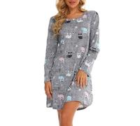 MIA LUCCE Camicia da Notte da Donna con Simpatiche Stampe, Lunga con Scollo Rotondo, Gufo Grigio, M