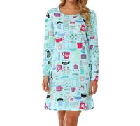 MIA LUCCE Camicia da Notte da Donna con Simpatiche Stampe, Lunga con Scollo Rotondo, Tazza Blu, XXL