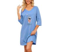 MIA LUCCE Camicia da notte da donna in cotone, maniche a tre quarti, stampa alla moda, morbida biancheria da notte estiva traspirante e camicia da notte per donna M-XXL