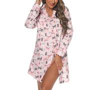 MIA LUCCE Camicia da notte da donna in flanella, a maniche lunghe, con bottoni